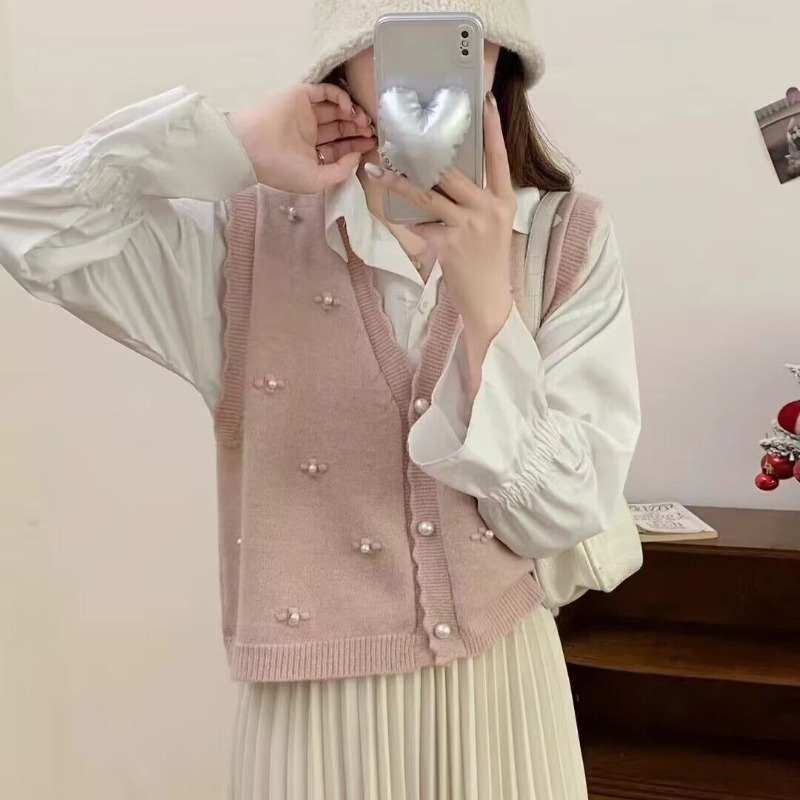 Winter Clothing Offer - Kadınlar İçin Pembe Örgü Yelekler Günlük