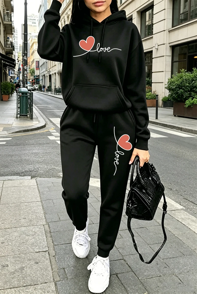 Winter Clothing Outdoor - Kadın Eşofman Takımı Baskılı Günlük Uzun