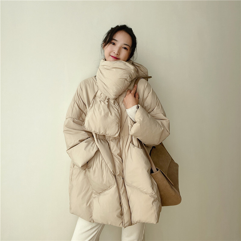 Puffer Jacket Women Down - Kışlık Sıcak Şişme Mont Kapüşonlu Atkı